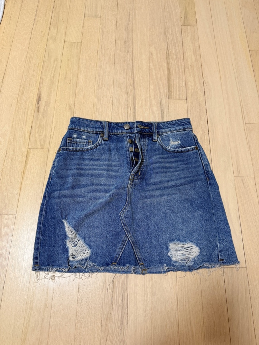 Classic Blue Distressed Denim Skirt